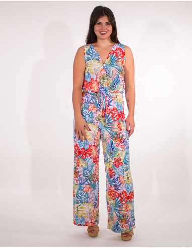 Sleeveless 96% polyester 4% elastane knitted jumpsuit print paradise