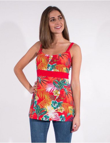 Tee shirt 97% cotton 3% elastane straps vegetal print