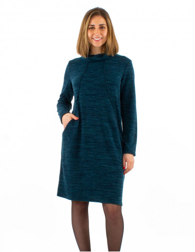 Knitted 95% polyester 5% elastane dress with ball collar