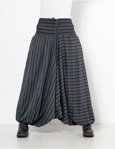 Elastic striped cotton harem pants