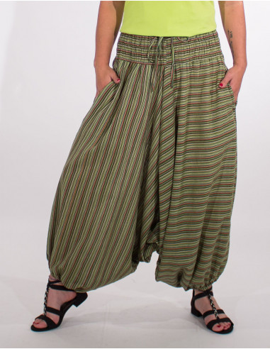 Elastic striped cotton harem pants