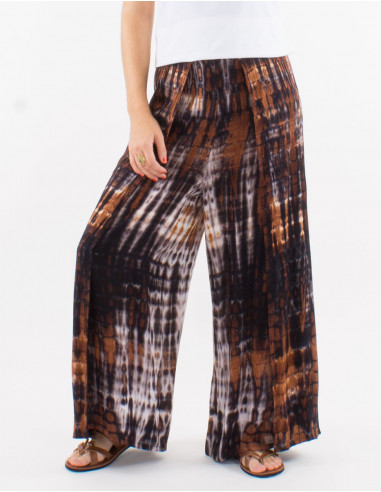 Viscose tie and dye pants with half elastic belt