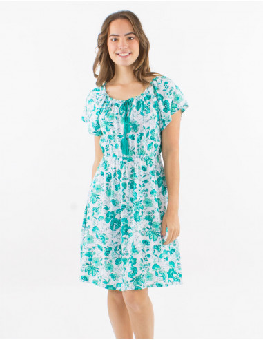 Viscose dress with short sleeves and "indien" print
