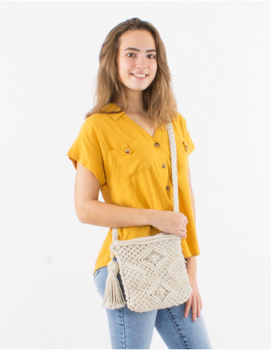 Macramé cotton bag with lining 25X23CM
