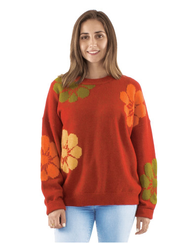 Knitted polyamid pullover with long sleeves and Fleur print