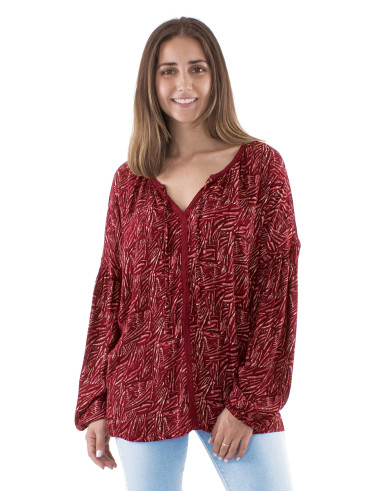 Viscose crepe blouse with long sleeves and Safari print
