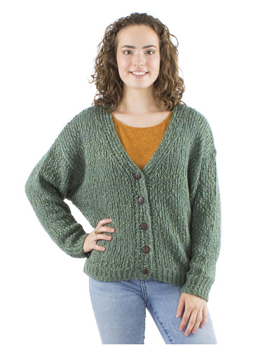 Knitted 55% Acrylic 45% Polyamide jacket with long sleeves and wooden buttons