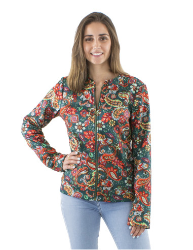 Knitted 95% Polyester 5% Elastane jacket with fur and Romanesque print