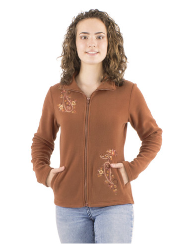 Knitted polar polyester jacket with collar and embroidery flowers