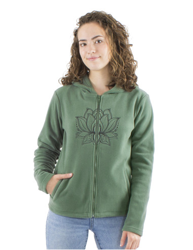 Knitted polar polyester jacket with hood and embroidery rosace