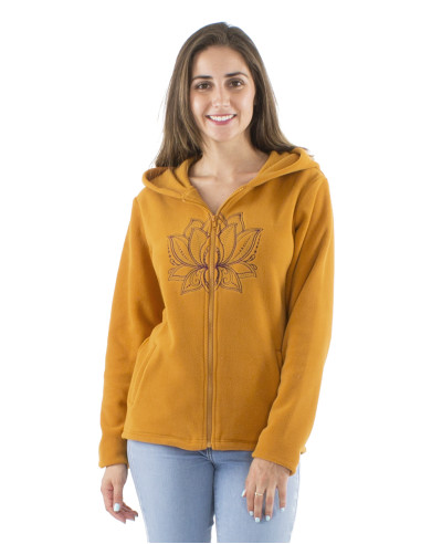 Knitted polar polyester jacket with hood and embroidery rosace
