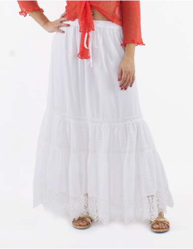 Long white cotton skirt with lining and lace