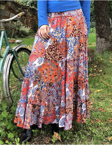 Polyester skrt with linen and Arta print