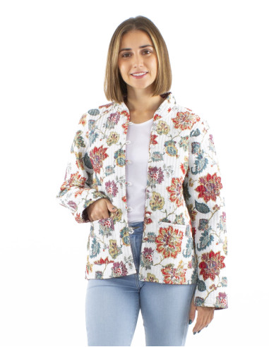 Reversible cotton jacket with 2 prints and long sleeves
