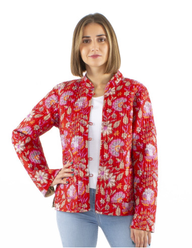 Reversible cotton jacket with 2 prints and long sleeves