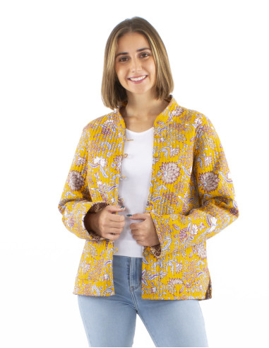 Reversible cotton jacket with 2 prints and long sleeves