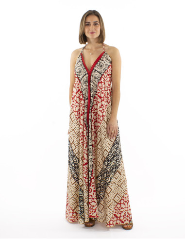 Cotton long Block Bagru backless dress