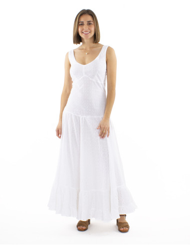 Cotton white princess dress with embroideries and lining
