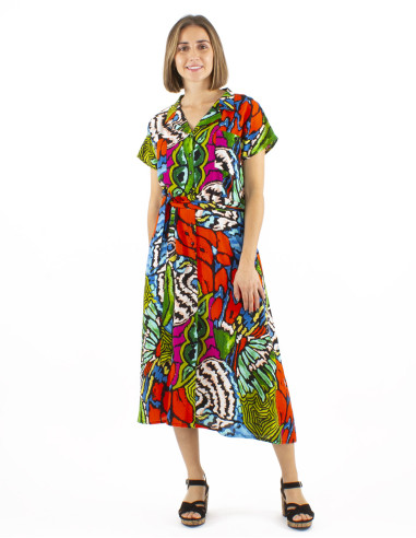 Viscose dress with short sleeves and Sauvage print