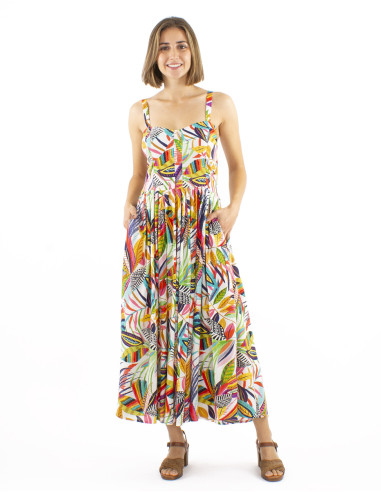 Viscose dress with large stripes and Rainbow print