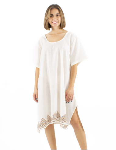 Cotton slub dress with short sleeves