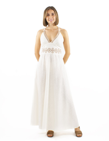 Cotton long slub backless dress