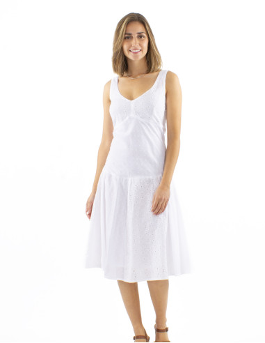 Cotton white princess dress with embroideries and lining