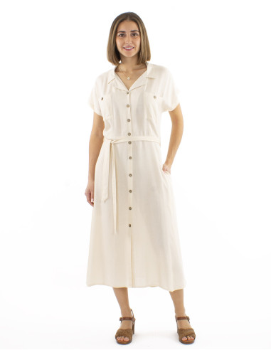 91% viscose 9% linen dress with buttons and 2 breast pockets