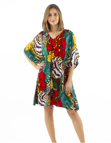 Viscose kaftan dress with Sauvage print