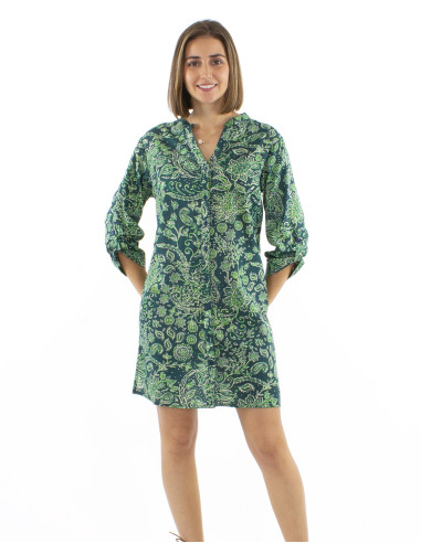 Cotton voile tunic dress with Herma print