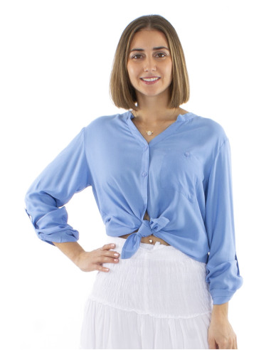 Plain buttoned long sleeves viscose blouse