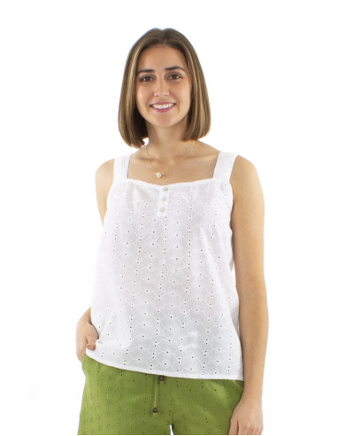 Cotton plain blouse with lace and large straps