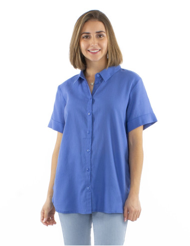 Foam cotton plain blouse with buttons and short sleeves