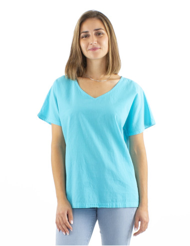 Cotton plain sw blouse with short sleeves