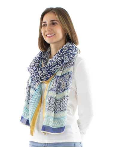 Cotton pareo scarf with flowers