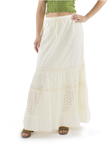 Cotton long plain skirt with embroideries and lining