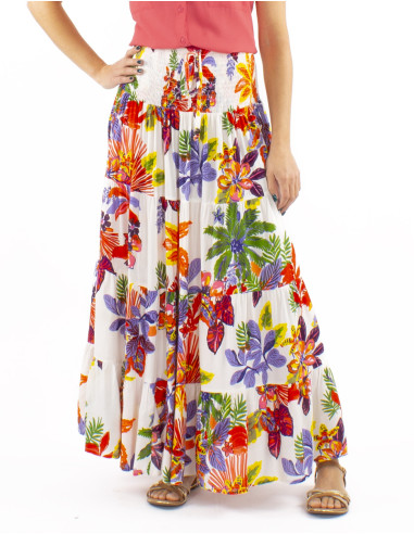 Viscose skirt with ruffles and Hawaiian print