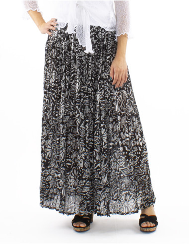 Cotton voile wrinkled skirt with Magnolia print