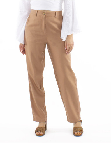 Pantalon 70% viscose 30% linen pants with 1/2 elastic belt