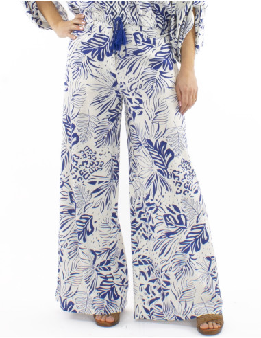 70% viscose 30% linen pants with 2 buttons and Nature print